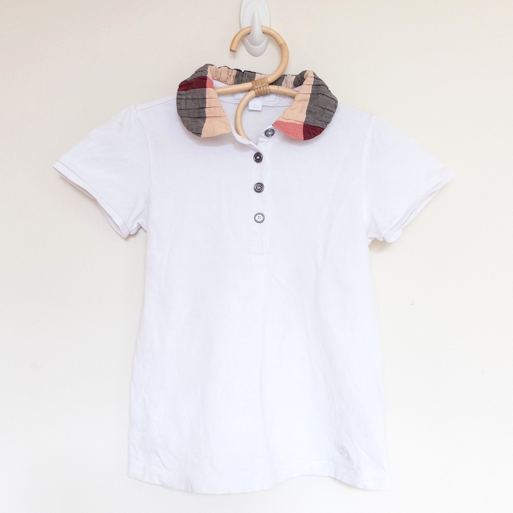 Burberry Children Polo Shirt White Check Ruffle Collar Kids Size 8Y 128cm
